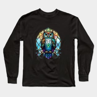 Owl Bird Animal Portrait Stained Glass Wildlife Outdoors Adventure Long Sleeve T-Shirt